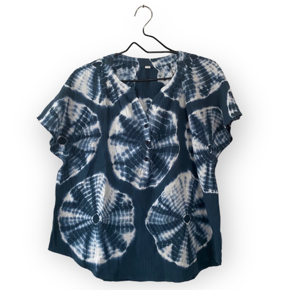 Young Fabulous Broke YFB Blue Tie Dye Henley Top Cotton T Shirt Size Small